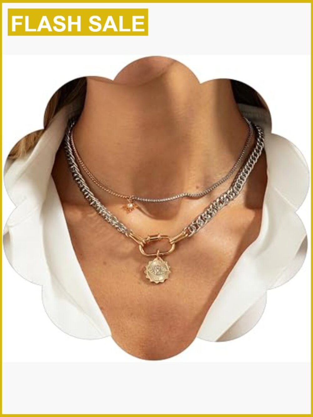 Evil Eye Layered Chain Necklace Trendy Punk Jewelry Gold